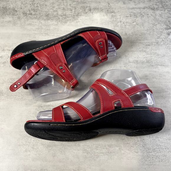 Ziera WMN Strappy 38M Red Leather Brucey Slingback Sandals Open Toe Loop Closure - Picture 5 of 9